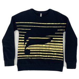 Womens Fabletics Snowshoe Pullover Long Sleeve Sweatshirt Black Gold Foil XS NWT